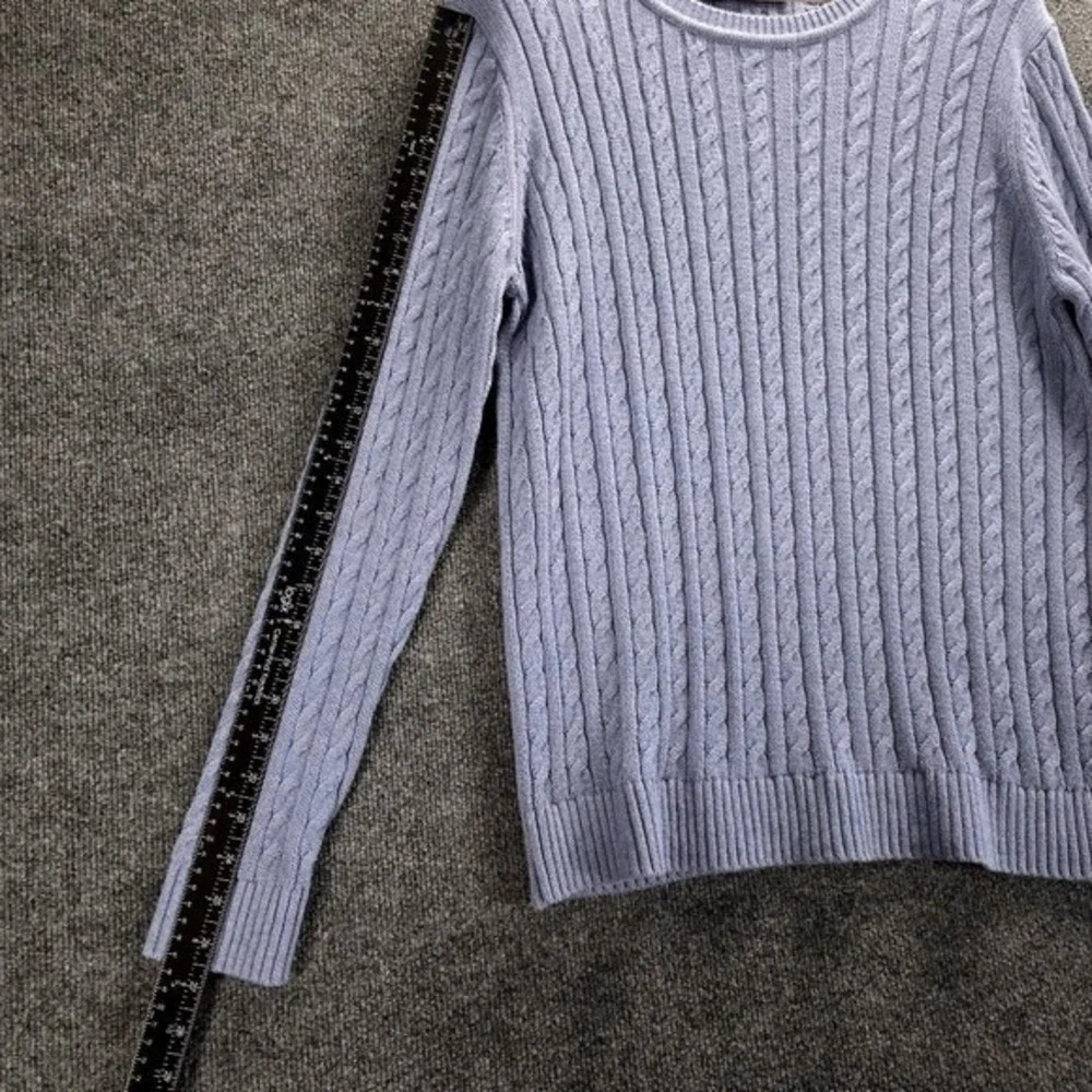 Tommy Hilfiger Womens Light Blue 100%Cotton Cable Knit Crew Neck Sweater